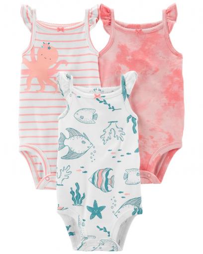 CARTER'S Body bez rukávov Pink Ocean dievča 3ks 24m