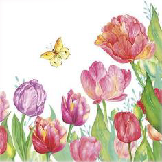 Obrúsky 33x33cm, 3vrs. 20ks, Tulipány/motýl - Obrúsky