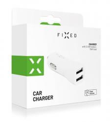 FIXED Autonabíjačka s 2xUSB výstupom 15W Smart Rapid Charge, biela