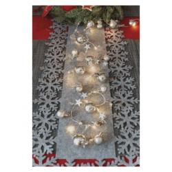 Emos LED vianočná girlanda strieborná – guľôčky, 1.9m 2xAA teplá biela, časovač