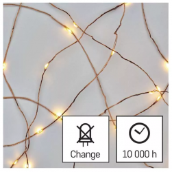 Emos Vianočná reťaz Nano 100 LED, 10m, vonkajšia aj vnútorná, teplá biela, časovač