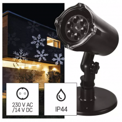 Emos LED vianočný dekoratívny projektor – vločky, vonkajší aj vnútorný, biela