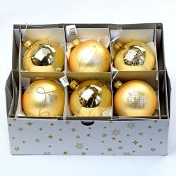 Vianočná guľa sklo zlato/zlatý dekor 7cm , 6ks