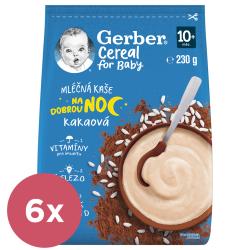 6x GERBER Kaša mliečna cereal kakaová Dobrú noc 230 g