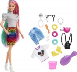Mattel Mattel Barbie Leopardia s dúhovými vlasmi a doplnkami GRN81