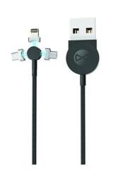 Forever Core 3v1 magnetický USB kábel microUSB/UCB-C/lightning 1m textilný čierny