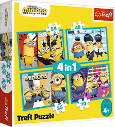 Trefl Trefl Puzzle 4v1 - Šťastný svet Mimoňov / Mimoni: Zloduch prichádza