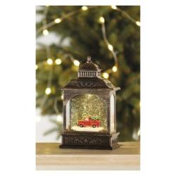 Emos LED dekorácia – vianočný lampáš s autom 21cm, 3x AA, teplá biela, časovač
