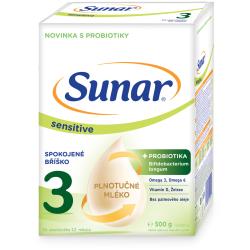 4x SUNAR Sensitive 3 Mlieko batoľacie 500 g, 12m+