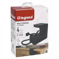 Legrand 4 zásuvky 1.5m s USB čierna