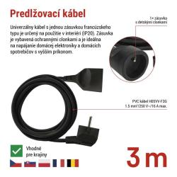 Emos 1 zásuvka 3m čierny 16A 1.5mm2
