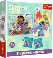 Trefl Trefl Sada 3v1 Lilo&Stitch: Šťastný deň (2x puzzle + pexeso)