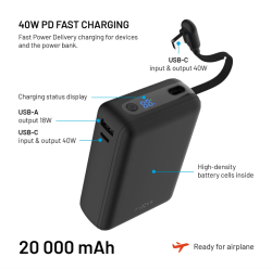 FIXED FIXED Zen 20 Loop USB-C 20000mAh 40W s LCD displejom a integrovaným káblom