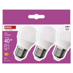 Emos Classic Mini Globe 4.2W E27 470lm neutrálna biela 3ks