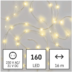 Emos LED vianočná drop reťaz 16m, vonkajšia aj vnútorná, teplá biela, časovač