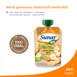 6x SUNAR BIO ovocná kapsička jablko, banán, mrkva 4m+, 100 g