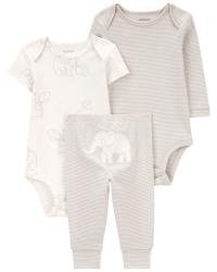 CARTER'S Set 3dielny body dl. rukáv, body kr. rukáv, tepláky Grey Stripe/Elephant neutrál 3m/ veľ. 6