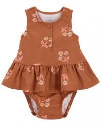 CARTER'S Body bez rukávov s volánom Brown Flowers dievča 9m