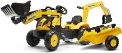 FALK FALK Šliapací traktor 2076N Komatsu s nakladačom, rypadlom a vlečkou - žltý