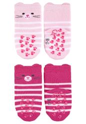 STERNTALER Ponožky protišmykové Mačička ABS 2ks v balení 3D ušká rosa dievča veľ. 21/22 cm- 18-24 m