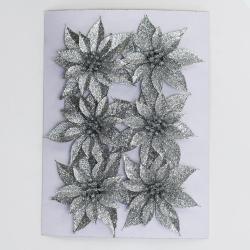 Vianočná Poinsettia plast. 8,5cm s/6 strieborná