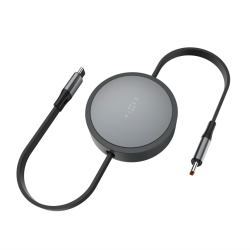 FIXED Retractable Cable s konektormi USB-C/USB-C, 1m, PD 100W, sivý