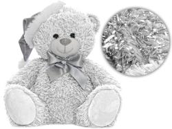 MIKRO -  Medveď plyšový 25 cm biely sediaci s čiapkou a mašľou