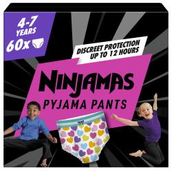 NINJAMAS Nohavičky plienkové Pyjama Pants Srdiečka, 60 ks, 7 rokov, 17kg-30kg