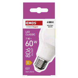 Emos Classic A60 7W E27 806lm neutrálna biela