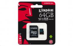 Kingston Canvas Go MicroSDXC 64GB Class U3 UHS-I V30 (r90MB,w45MB)