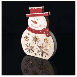 Emos LED vianočný snehuliak drevený 30cm, 2× AA, teplá b., čas.