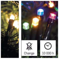 Emos LED vianočná reťaz 2v1 10m teplá biela/multicolor, programy