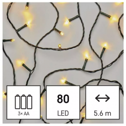 Emos LED vianočná reťaz 5.6m teplá biela, 3xAA, časovač