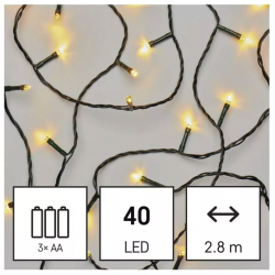 Emos LED vianočná reťaz 2.8m teplá biela, 3xAA, časovač