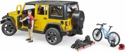 Bruder Bruder 02543 JEEP Wrangler Rubicon, horský bicykel a cyklista