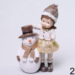Dievča so snehuliakom v klobúku 9x5,5x15cm polyres
