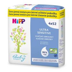3x HiPP Babysanft Ultra sensitive vlhčené obrúsky bez parfumu (4x 52 ks)
