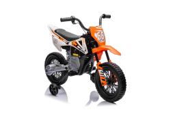 BENEO MOTOCROSS, Oranžová, 12V batéria, EVA mäkké kolesá, Koženkové sedadlo, 2 x 25W Motor, Odpružen