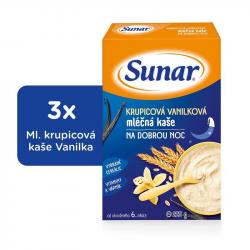3x SUNAR Kaša mliečna krupicová na dobrú noc vanilková 225 g