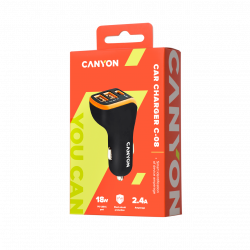 Canyon 2x USB-A, 1xUSB-C 18W PD oranžovo-čierny