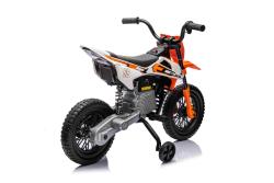 BENEO MOTOCROSS, Oranžová, 12V batéria, EVA mäkké kolesá, Koženkové sedadlo, 2 x 25W Motor, Odpružen