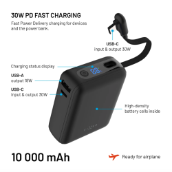 FIXED Zen 10 Loop USB-C 10000mAh 30W s LCD displejom a integrovaným káblom