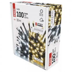 Emos LED vianočná reťaz 2v1 10m, vonkajšia aj vnútorná, teplá/studená biela, programy