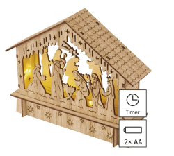 Emos LED vianočný betlehem drevený, 15cm, 2xAA, vnútorný, teplá biela, časovač