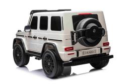 BENEO Mercedes-Benz G63 AMG 4x42 Dvojmiestne 12V, biele, MP3 Prehrávač s USB/AUX vstupom, Pohon 4x4,