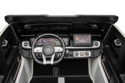 BENEO Mercedes-Benz G63 AMG 4x42 Dvojmiestne 12V, biele, MP3 Prehrávač s USB/AUX vstupom, Pohon 4x4,