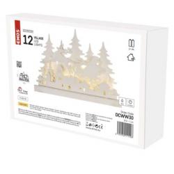 Emos LED dekorácia drevená – vianočná dedinka 31cm, 2x AA, teplá biela, časovač