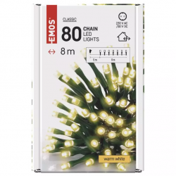 Emos LED vianočná reťaz 8m teplá biela, časovač