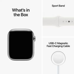 Apple Watch 8 GPS + Cellular 45mm Silver Stainless Steel Case with White Sport Band