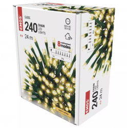 Emos Vianočná reťaz Classic 240 LED, 24m, 8 módov svietenia, teplá biela
